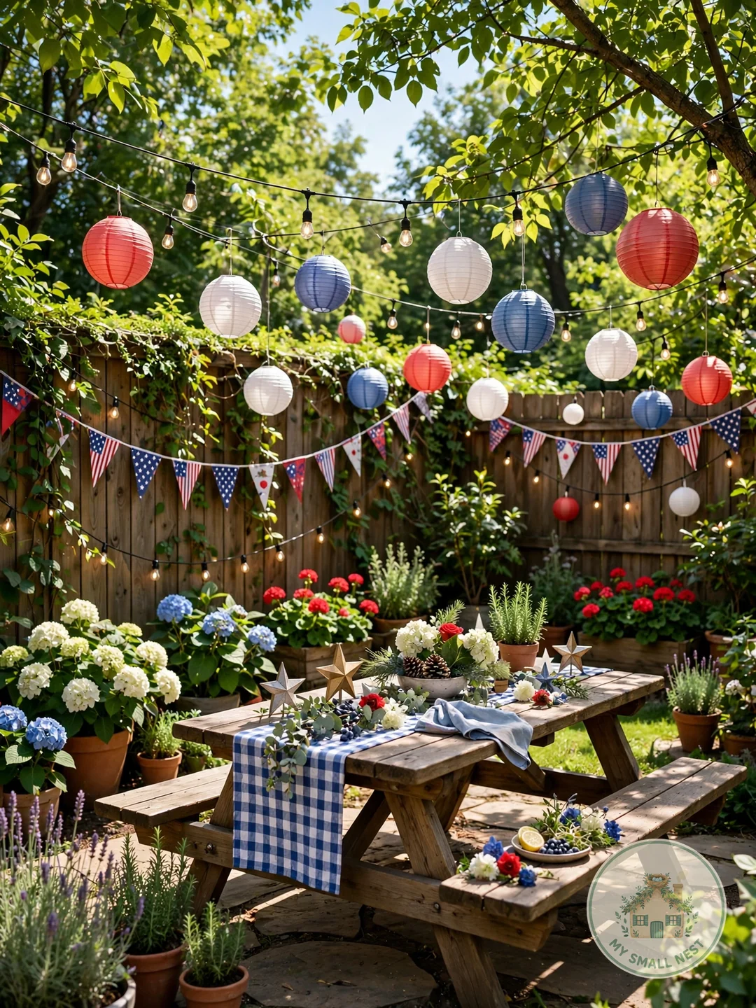 Glow Up with String Lights & Lanterns - fourth of july outdoor party ideas