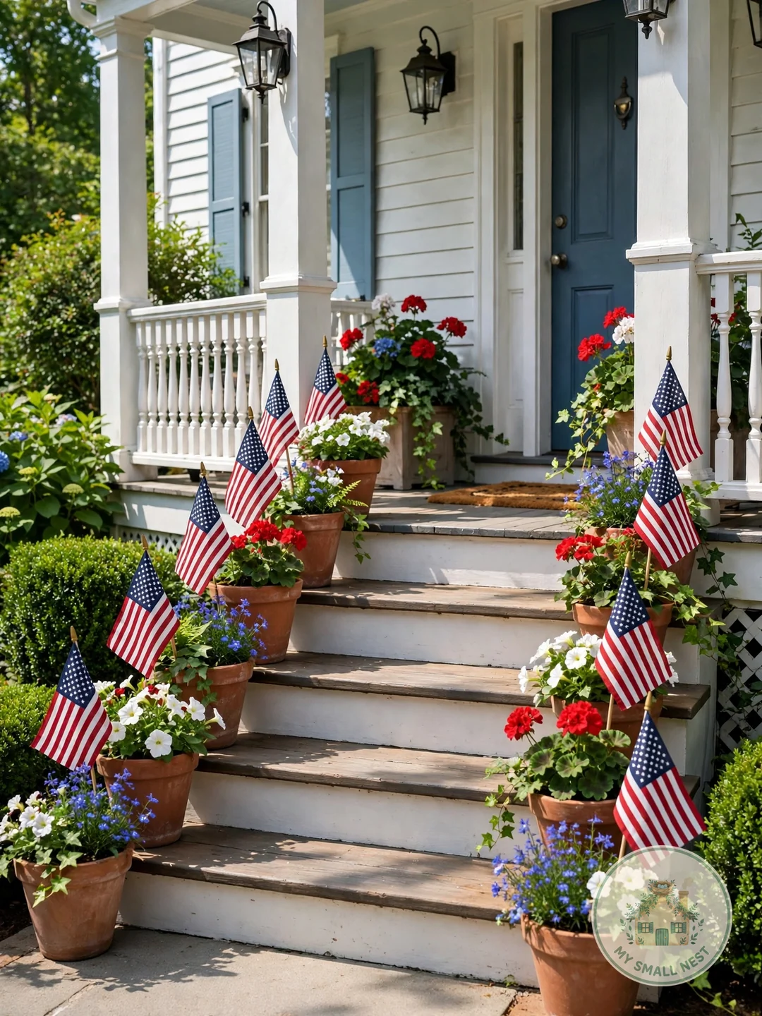 Line the Porch with Mini Flags - fourth of july decor ideas
