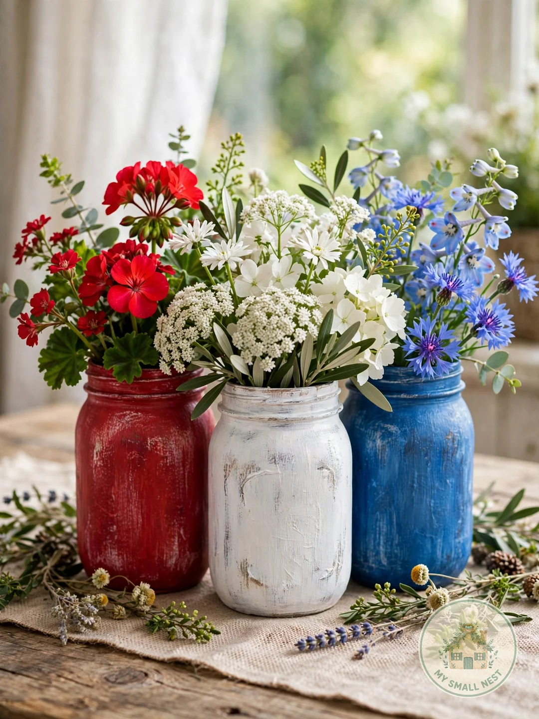 DIY Painted Mason Jar Centerpieces - fourth of july decor ideas