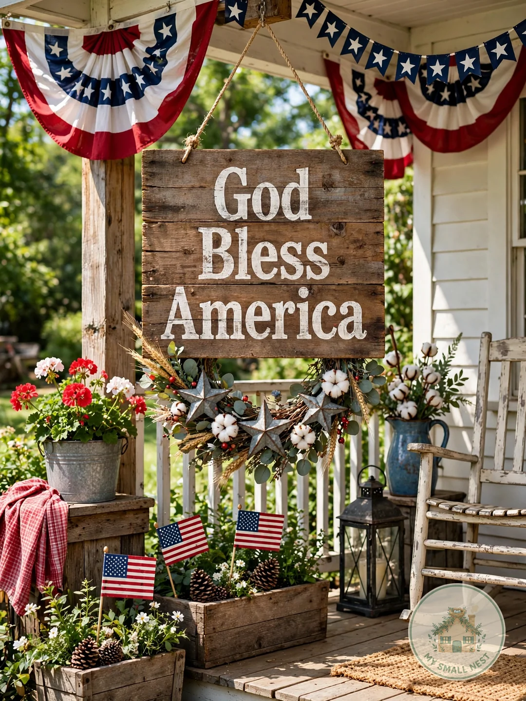 Display a Wooden Patriotic Sign - fourth of july decor ideas