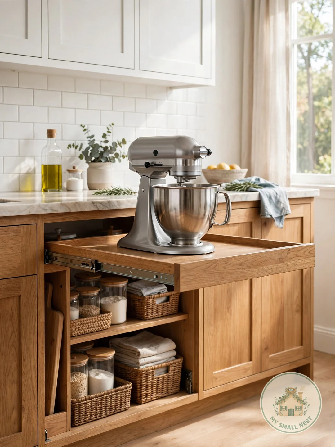 Store Heavy Appliances on Pull-Out Shelves - small appliance organization ideas
