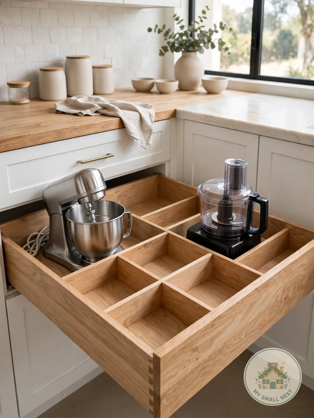 Swap Lower Cabinets for Deep Drawers - small appliance organization ideas
