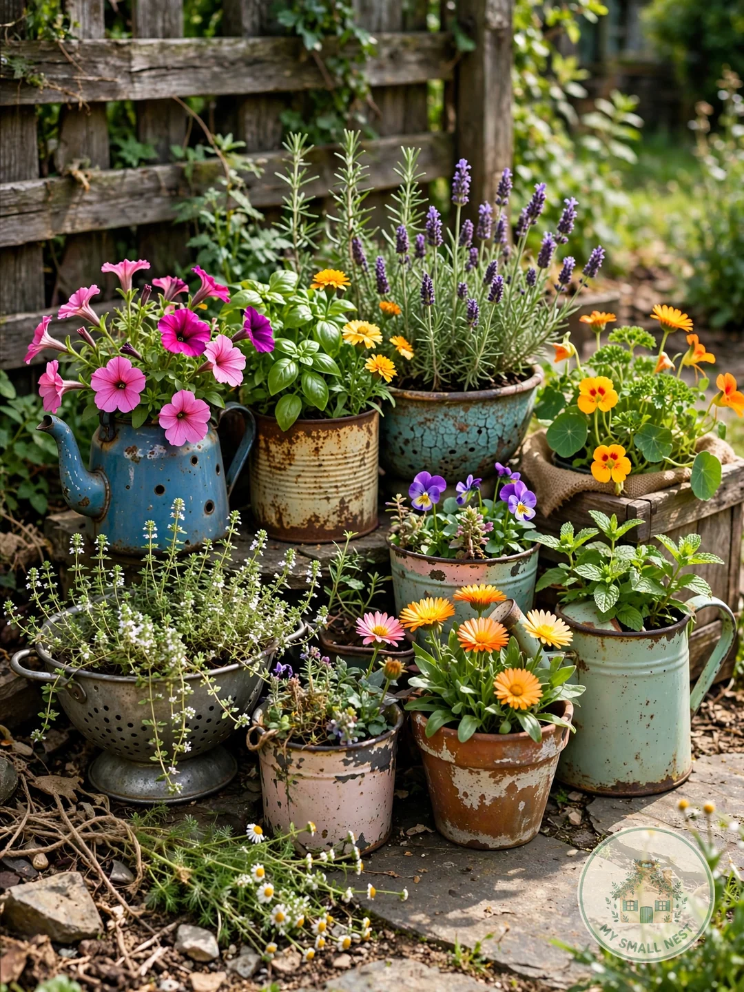 Thrifted Container Garden - backyard ideas on a budget