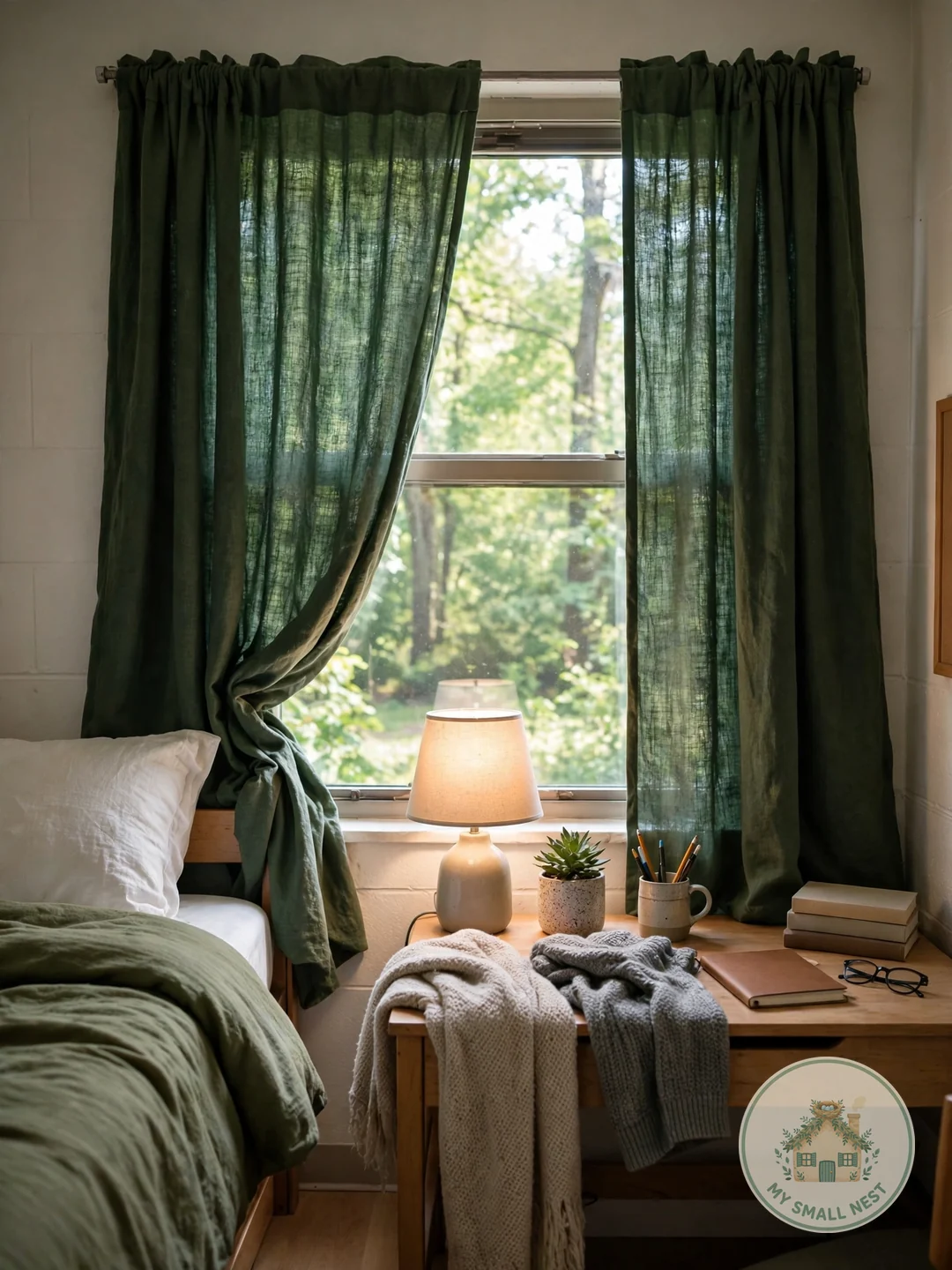 Forest Green Curtains - green dorm rooms