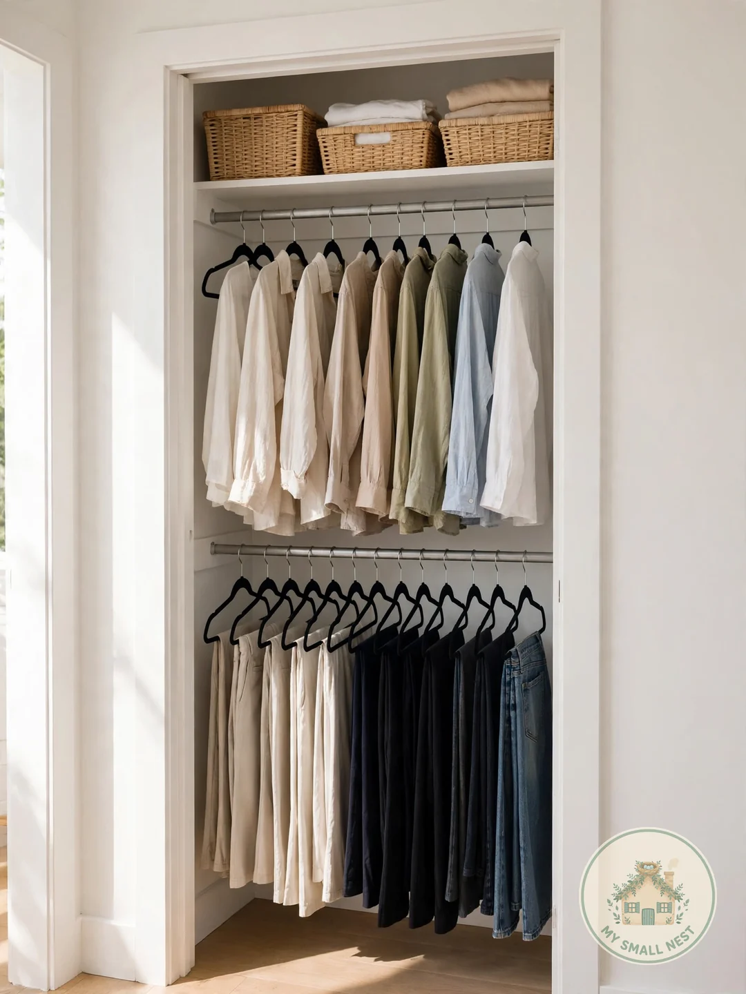 Double Up the Hanging Rods - small closet makeover
