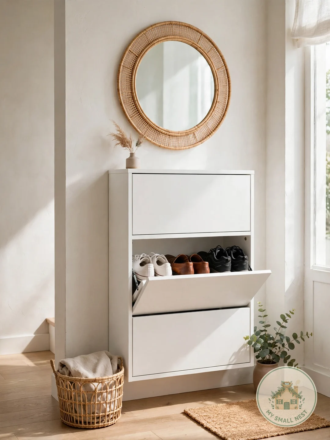 Hide Shoes in a Tilt-Out Cabinet - small entryway storage