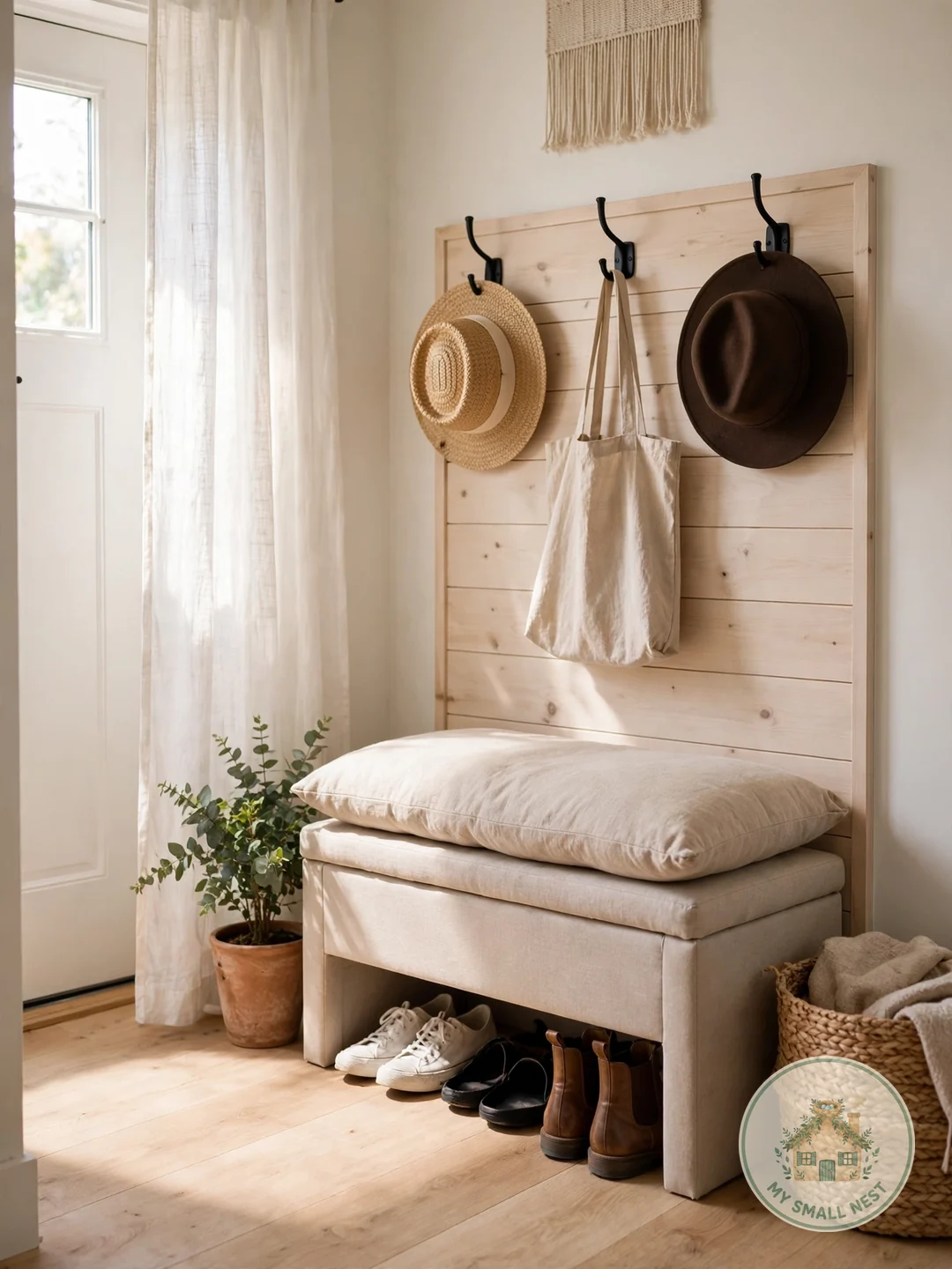 Add a Compact Storage Bench - small entryway storage