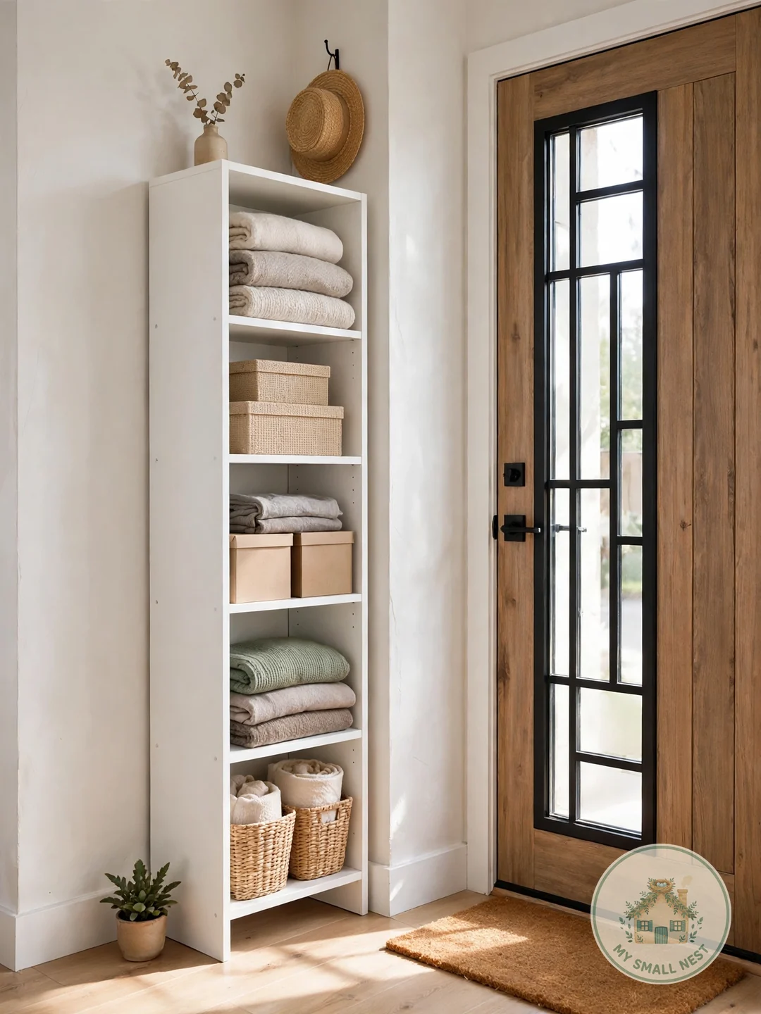 Go Vertical with a Narrow Tower - small entryway storage