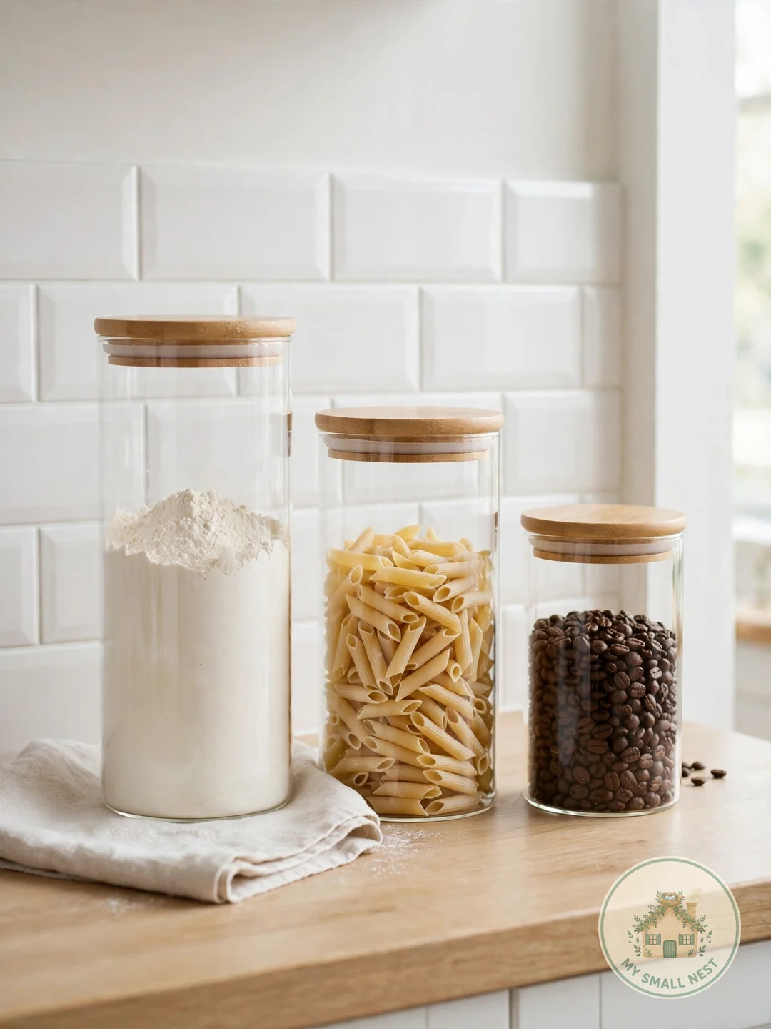 Decant Dry Goods into Matching Canisters - small kitchen decor