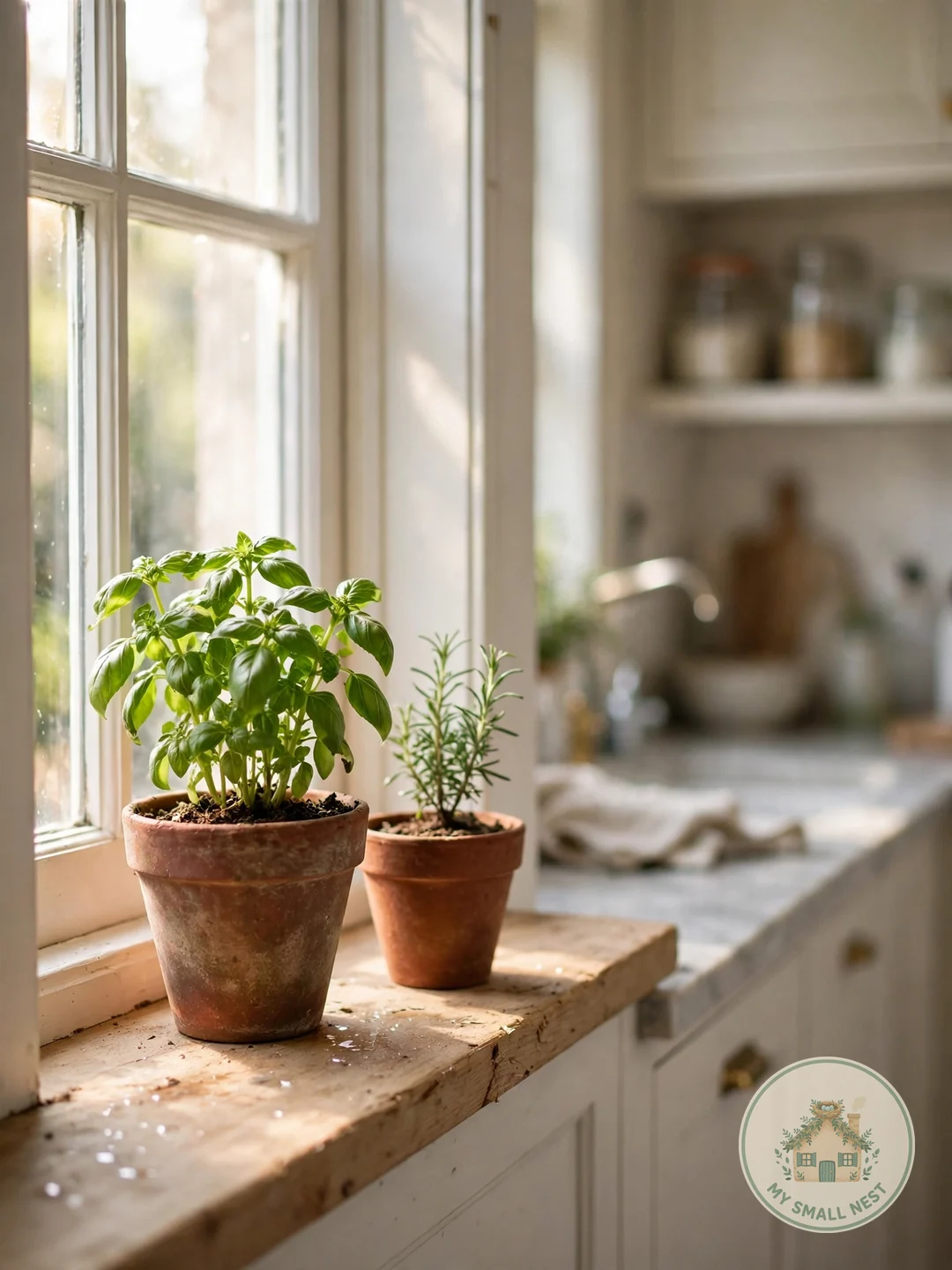 Grow a Small Herb Pot on the Windowsill - small kitchen decor