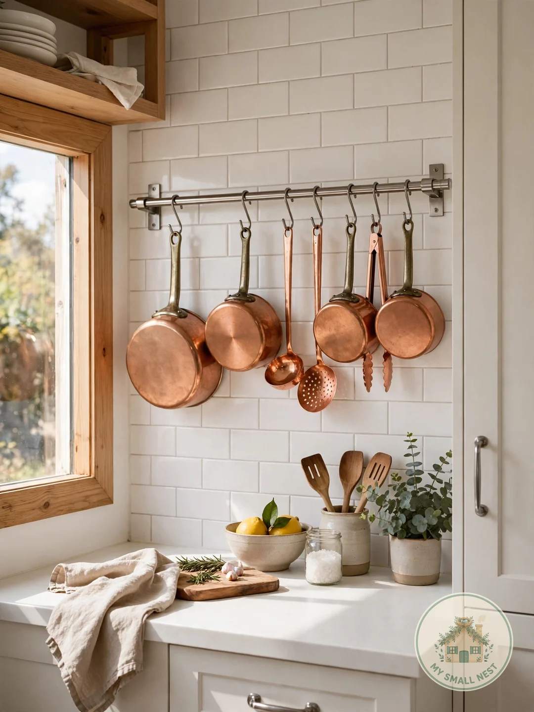 Hang Pots on a Wall Rail - small kitchen storage