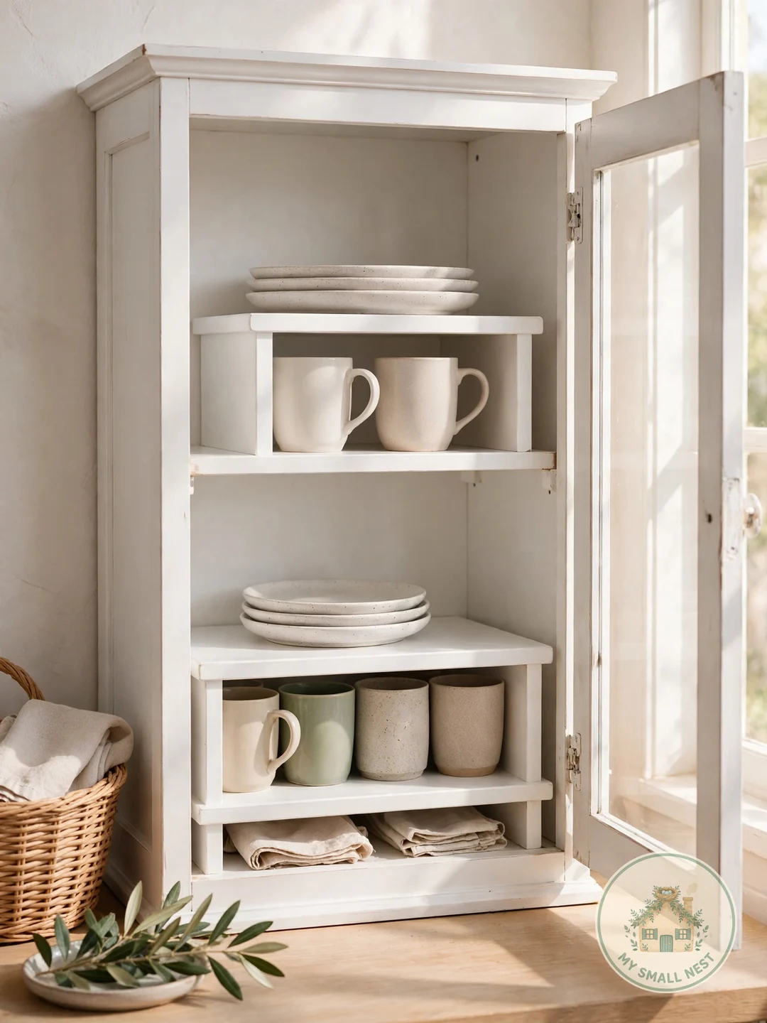 Double Cabinet Space with Risers - small kitchen storage