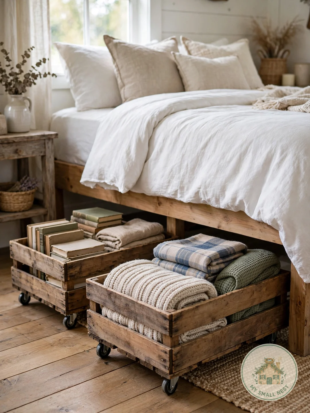 Rolling Wooden Crates on Casters - under bed storage