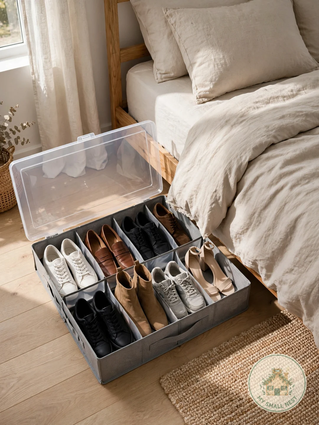 Under Bed Shoe Organizer with a Clear Top - under bed storage