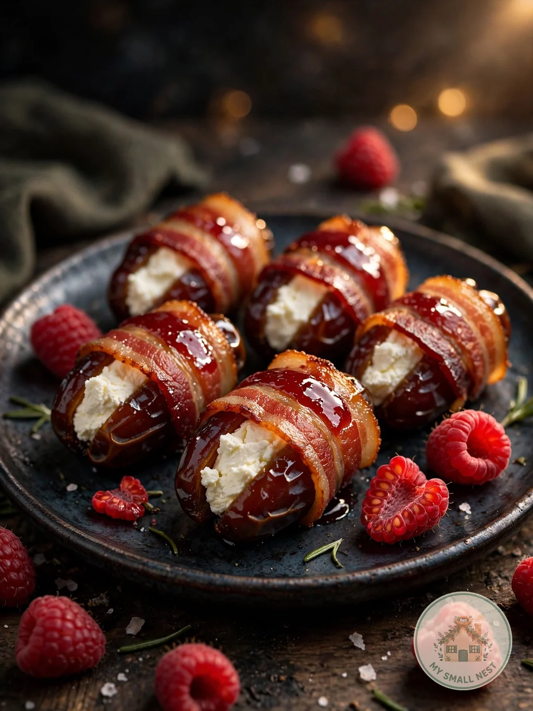 Raspberry Bacon-Wrapped Dates - valentines day appetizers